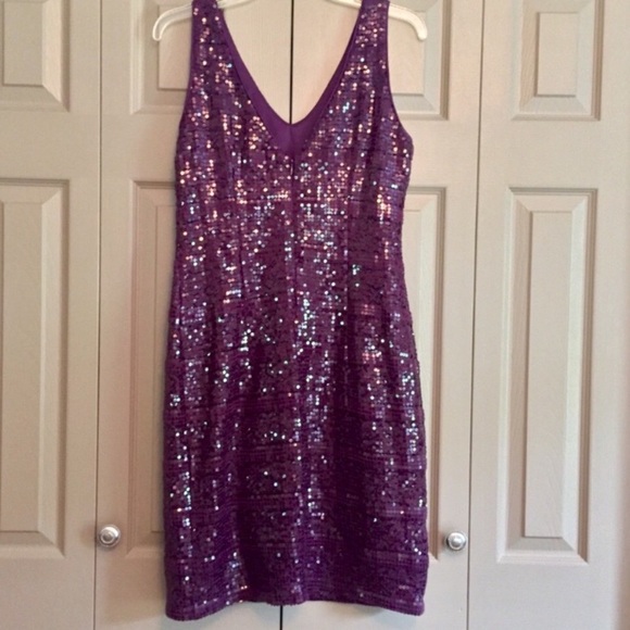 SD Collection Plum Sequin Dress - Picture 2 of 8